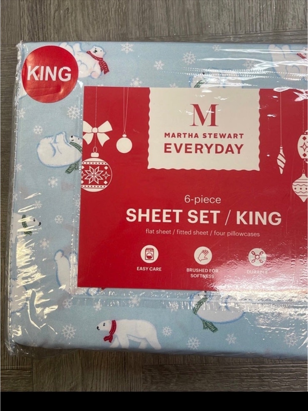 Martha Stewart Everyday King Sheet Set - Light Blue with Polar Bear Print